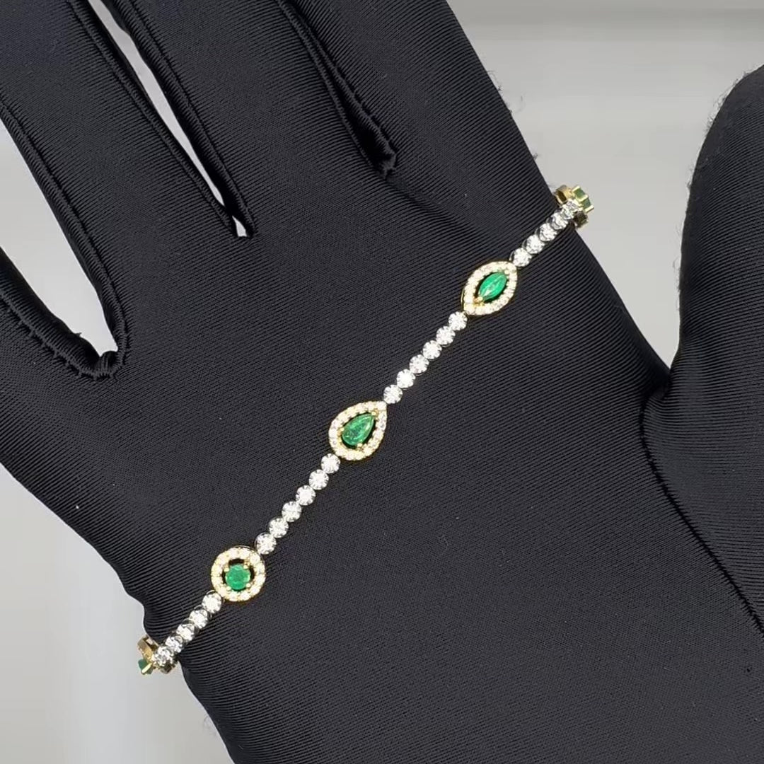 18K White & Yellow Gold 1.30 CT Diamond & 0.92 CT Emerald Station Bracelet – 7.5” CDB014 ITJJ