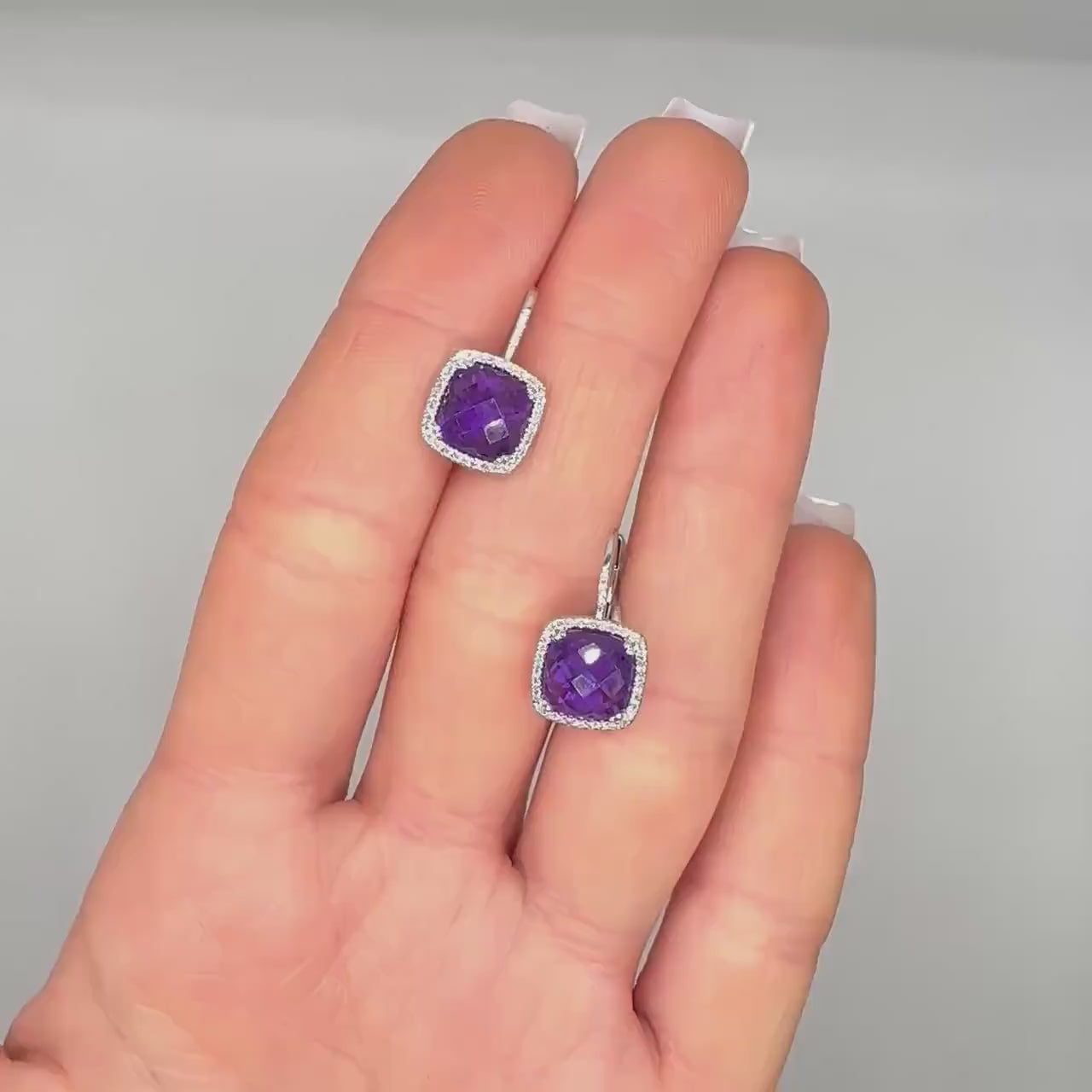 14K White Gold Diamond & Amethyst Drop Earrings DC-E14077-37