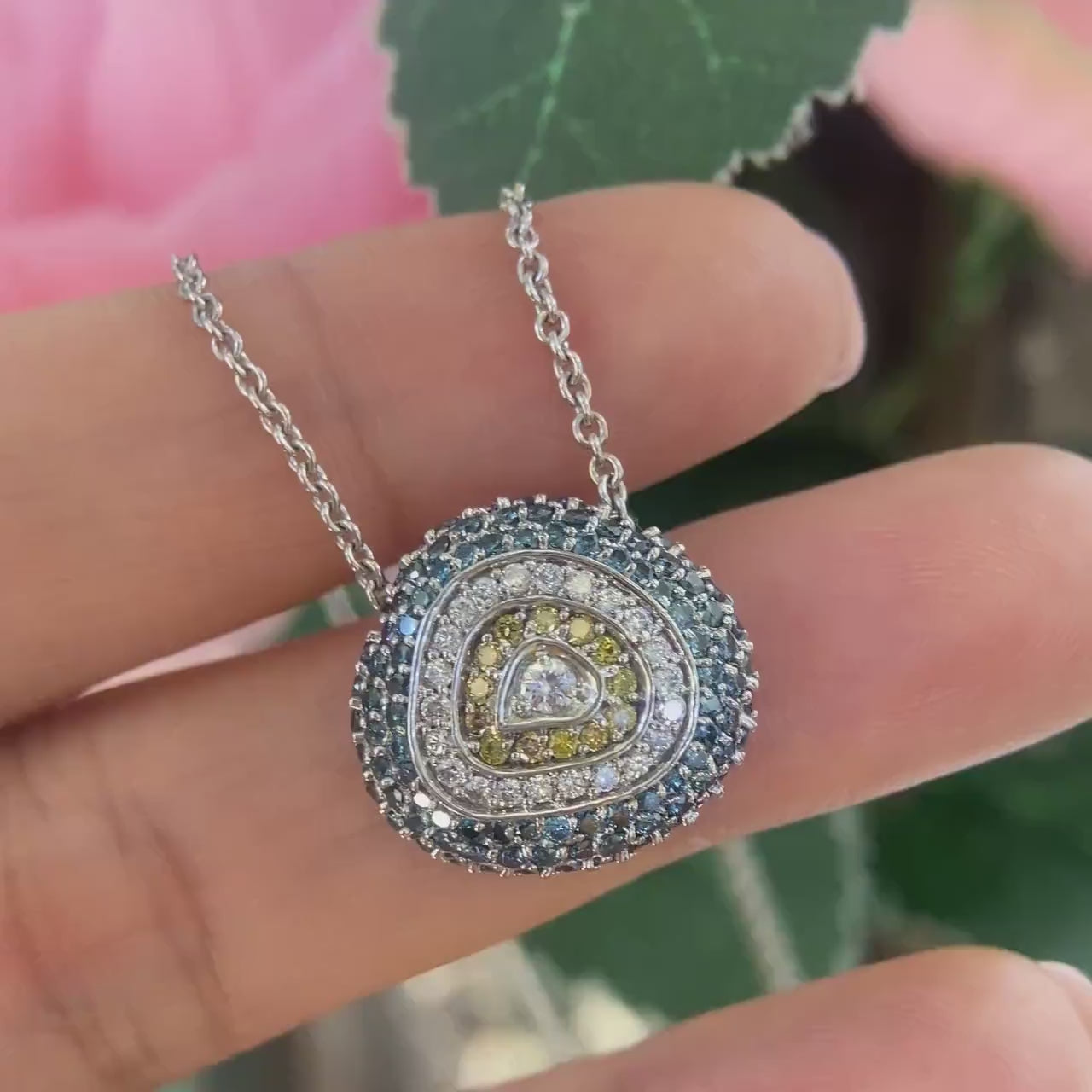 18K White Gold Pendant with Natural Sapphires & 0.50ct Diamonds. ITJJ