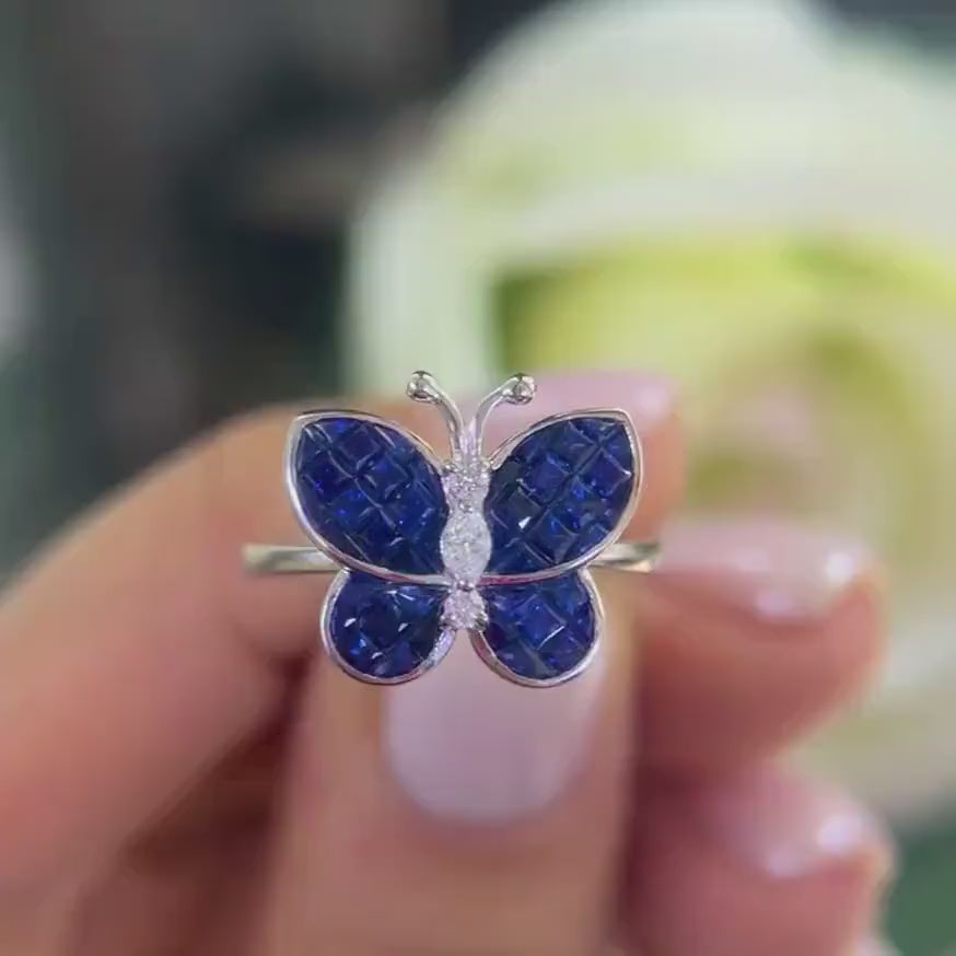 Sapphire and Diamond Butterfly Ring