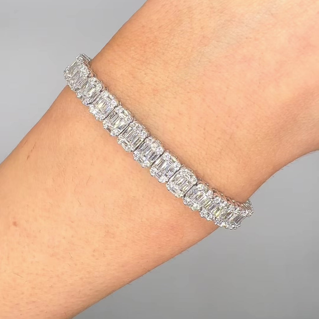 14K White Gold Baguette & Round Diamond Tennis Bracelet – 7.14ct PJBR4910WG