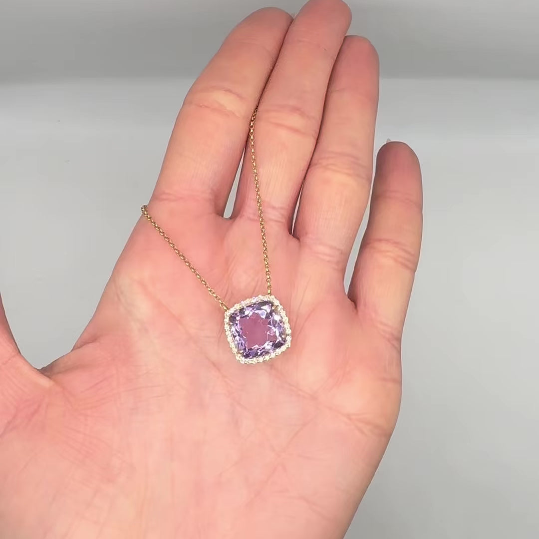 18K Rose Gold 5.60 CT Amethyst & 0.26 CT Diamond Pendant Necklace COLN021 STJ