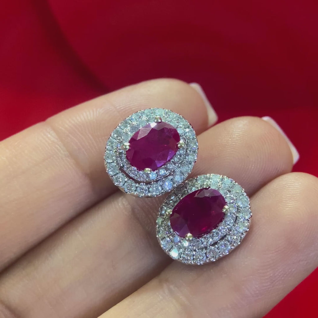 14K White Gold Ruby & Diamond Earrings 2.90CT Rubies & 1.25CT Diamonds ISTJ