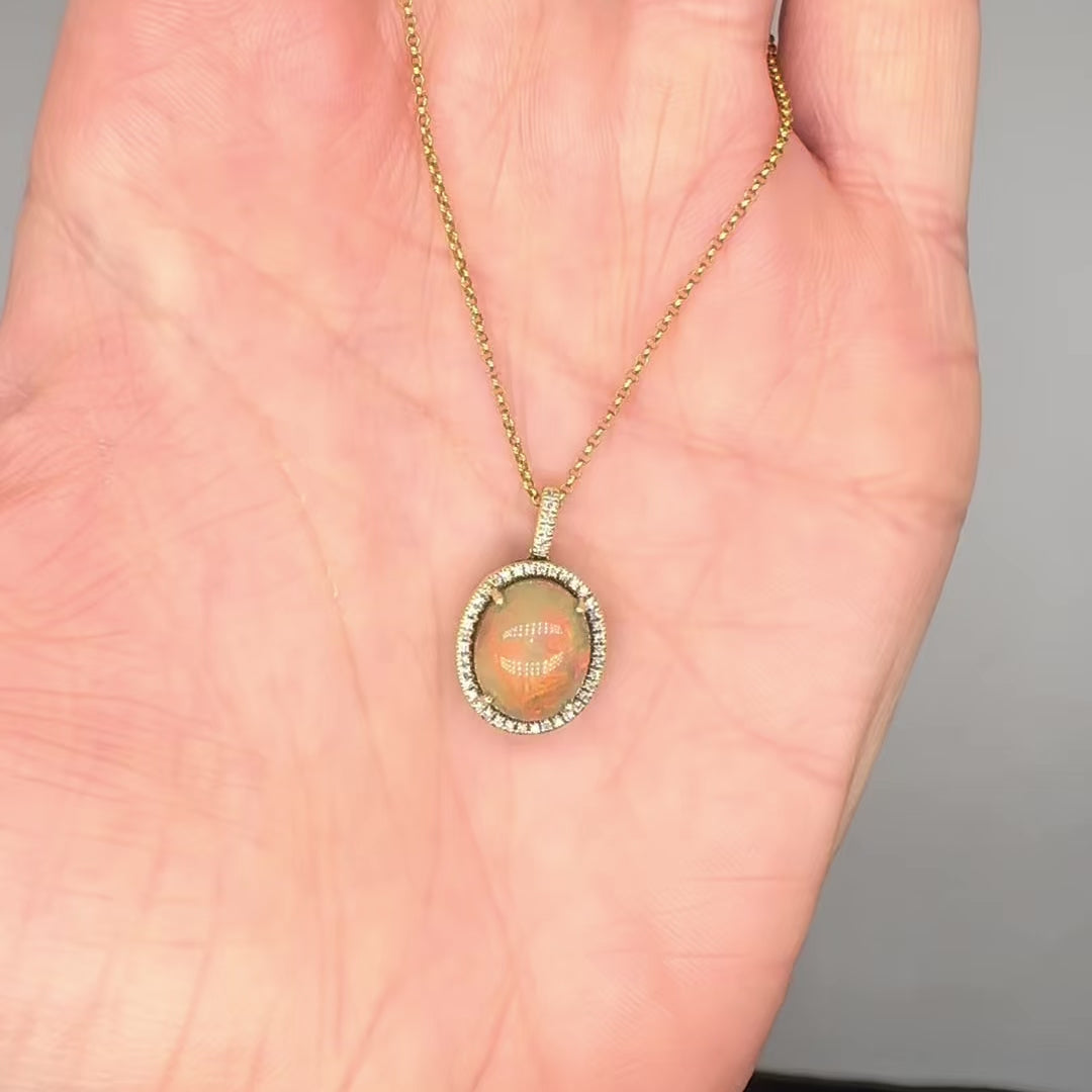 14K Yellow Gold Opal Diamond Pendant Necklace – 2.58 CT Opal & 0.13 CT Diamonds DC-N13881-1